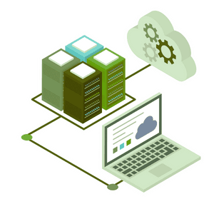 Cloud-based analytics platform with servers and gears for data insights.
