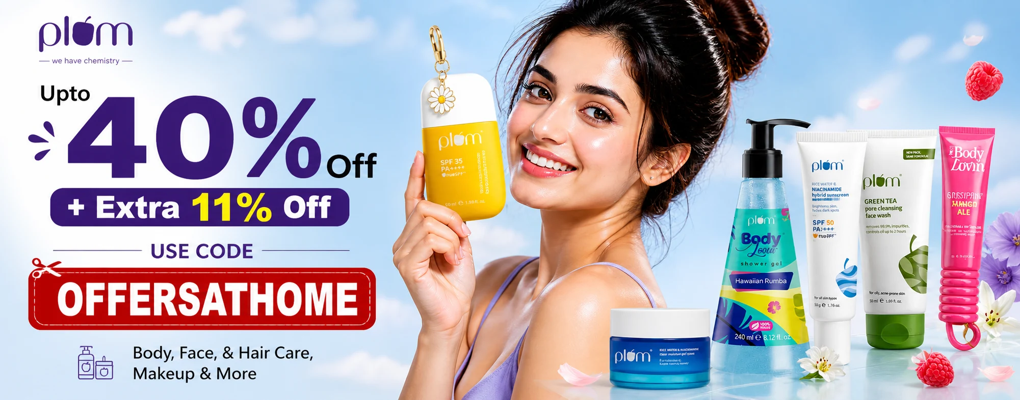 Woman holding yellow skincare product with beauty and skincare items in background.