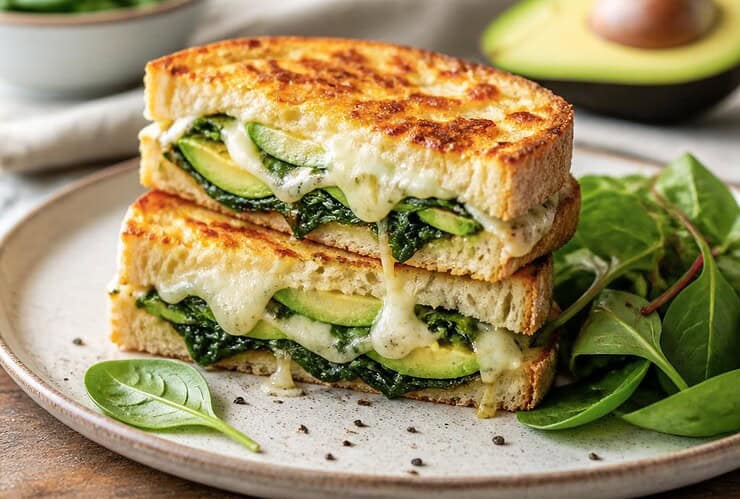 croque monsieur vegetarien avocat mozzarella et epinards