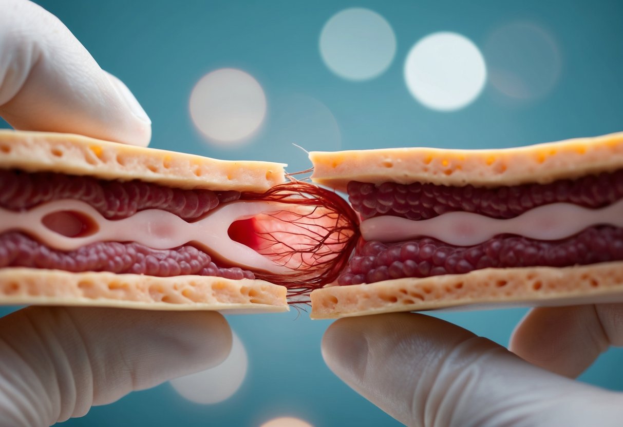 Une couche de trophoblaste détachée révélant le tissu sous-jacent