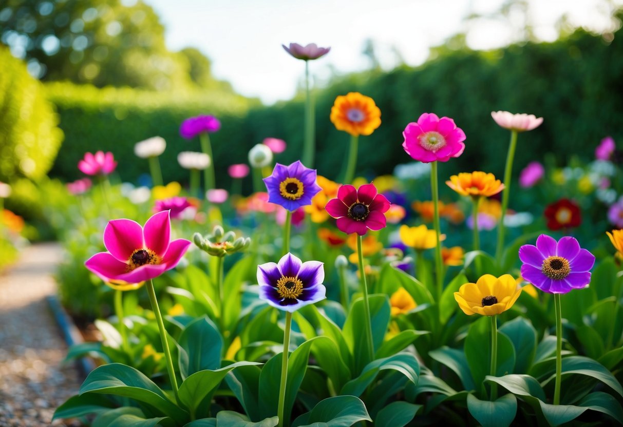 Un jardin tranquille avec 50 fleurs uniques, chacune représentant un nom musulman rare.