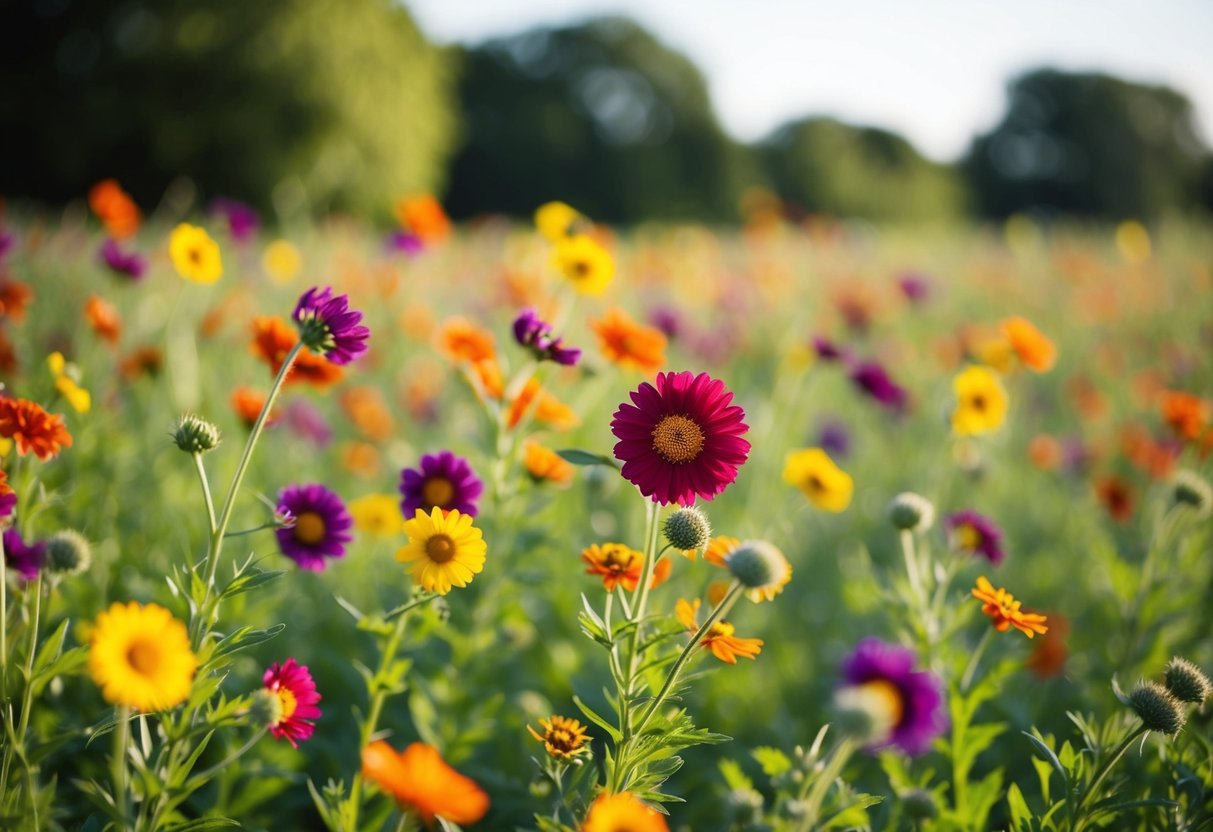 Un champ de fleurs sauvages colorées se balançant dans la brise