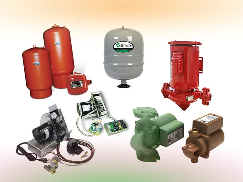 Several tanks and pumps and other equipment to accompany a water heater are shown.