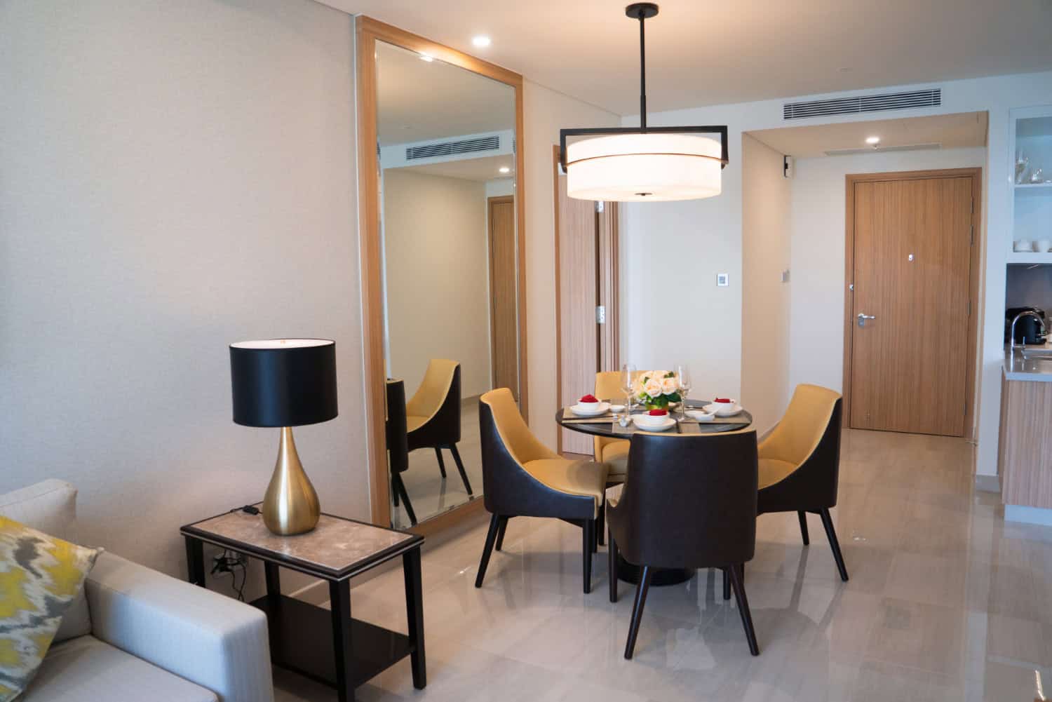 Marketing a studio apartment becomes easier when you can stage living areas, like a dining room space.