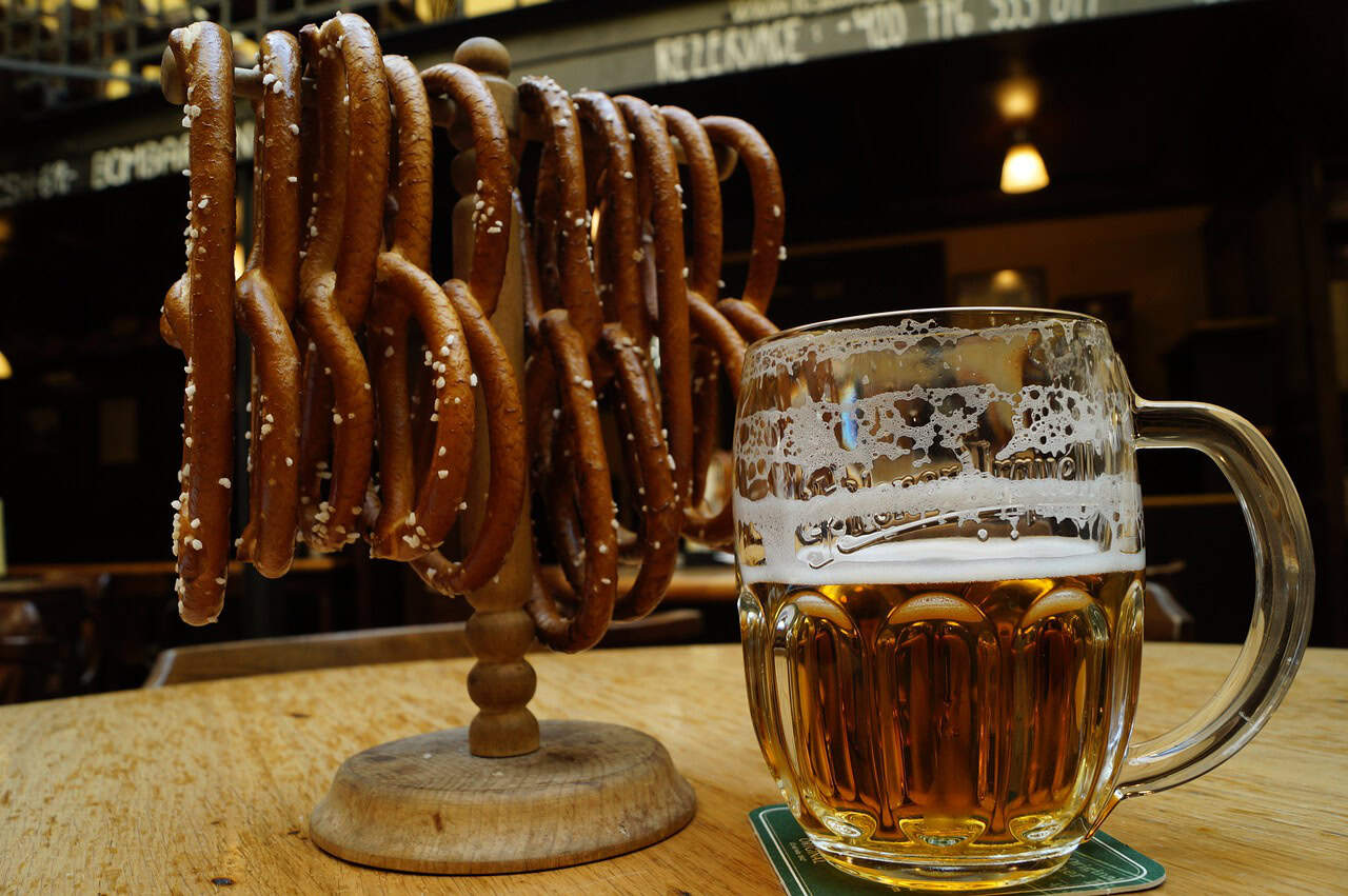 Beer pairs perfectly with salty snacks like soft pretzels