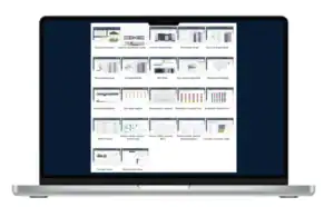 Business analytics dashboard showing data visualizations and reports on a laptop screen.