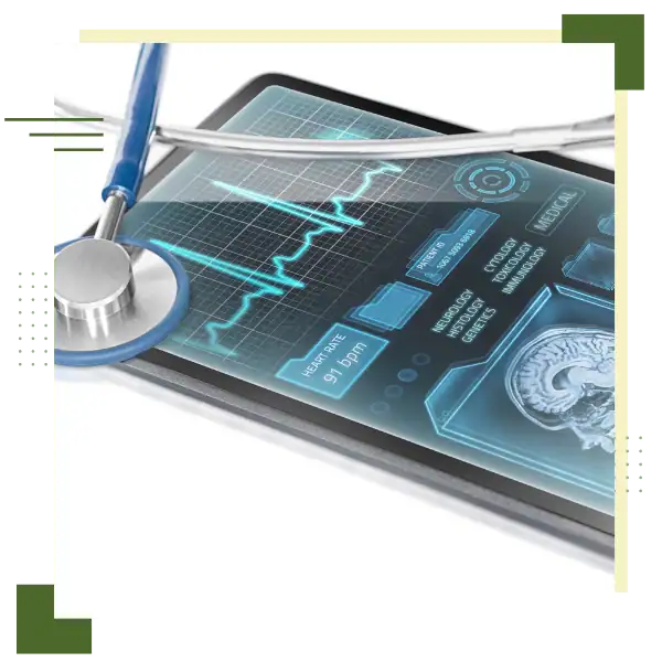Digital health monitoring with medical tablet and stethoscope.