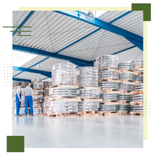 Modern warehouse with stacked pallets for wholesale distribution operations.