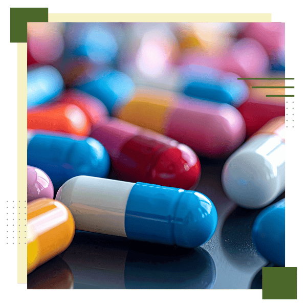 Colorful pharmaceutical capsules and pills for medication and health.