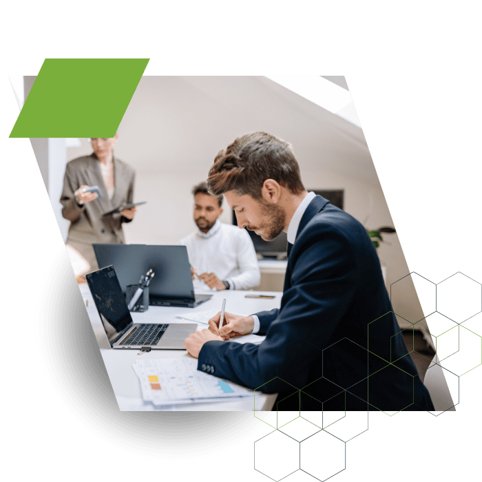 Business professionals discussing strategies with key stakeholders in a meeting.