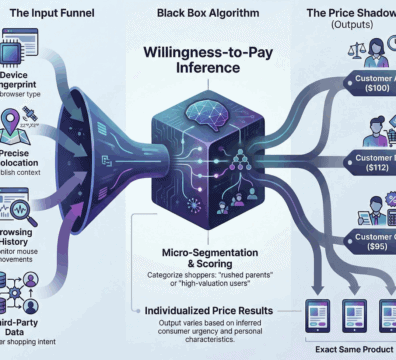 Illustration of pricing surveillance process using black box algorithm and willingness-to-pay infere.