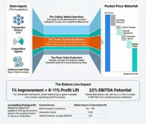 Diagram illustrating equilibrium pricing, market boundary, and profit waterfall in B2B markets.