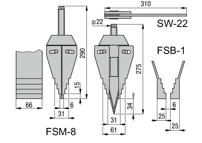 FSM8, 8 Ton, Mechanical Industrial Spreader Dimension