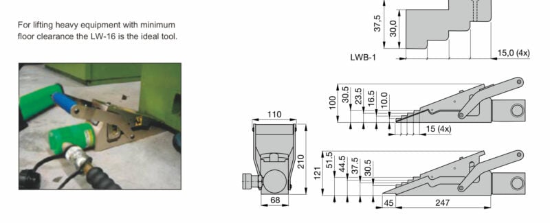 LW16, 16 Ton Hydraulic Vertical Lifting Wedge Dimension