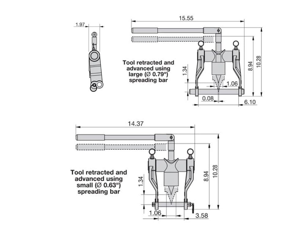MG7TMSTD, 7 Ton, Mini-Gap Flange Spreader Dimension