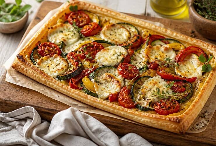 tarte croustillante mozzarella et legumes confits de cyril lignac