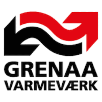 Grena Varmværk logo med sort, rød og hvid farve.
