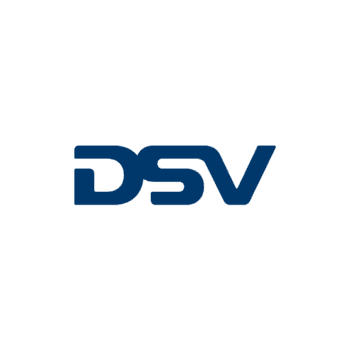 DSV logo på en hvid baggrund, symbol for logistik og transport.