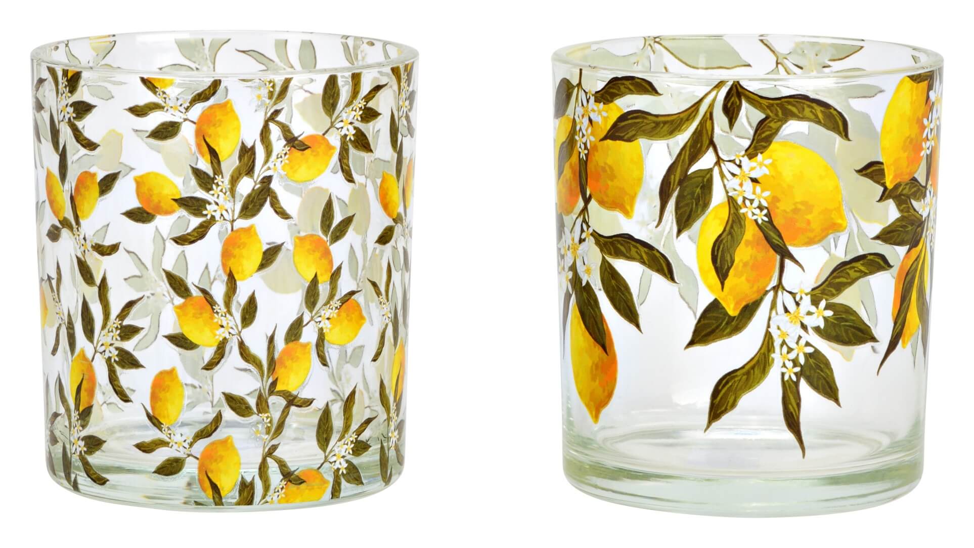 כוס זכוכית דקורטיבית בעיצוב לימונים
