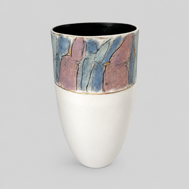 Unik keramisk vase med håndmalet design af Jette Abildgård.