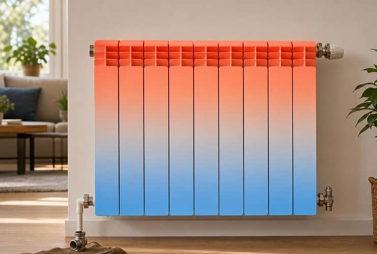 radiateur chaud en haut et froid en bas