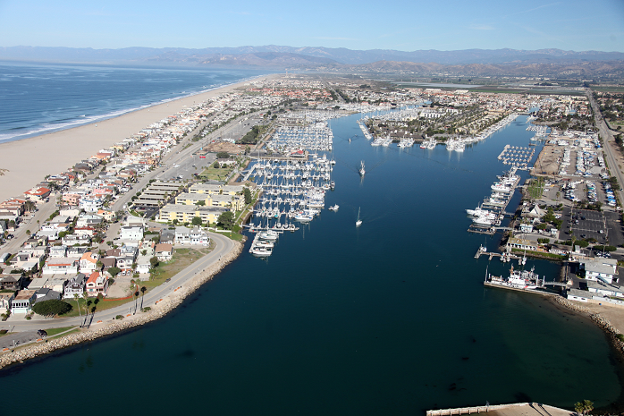 An aerial view of the harbor entrance