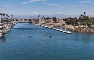 arial view of kayakers in harbor