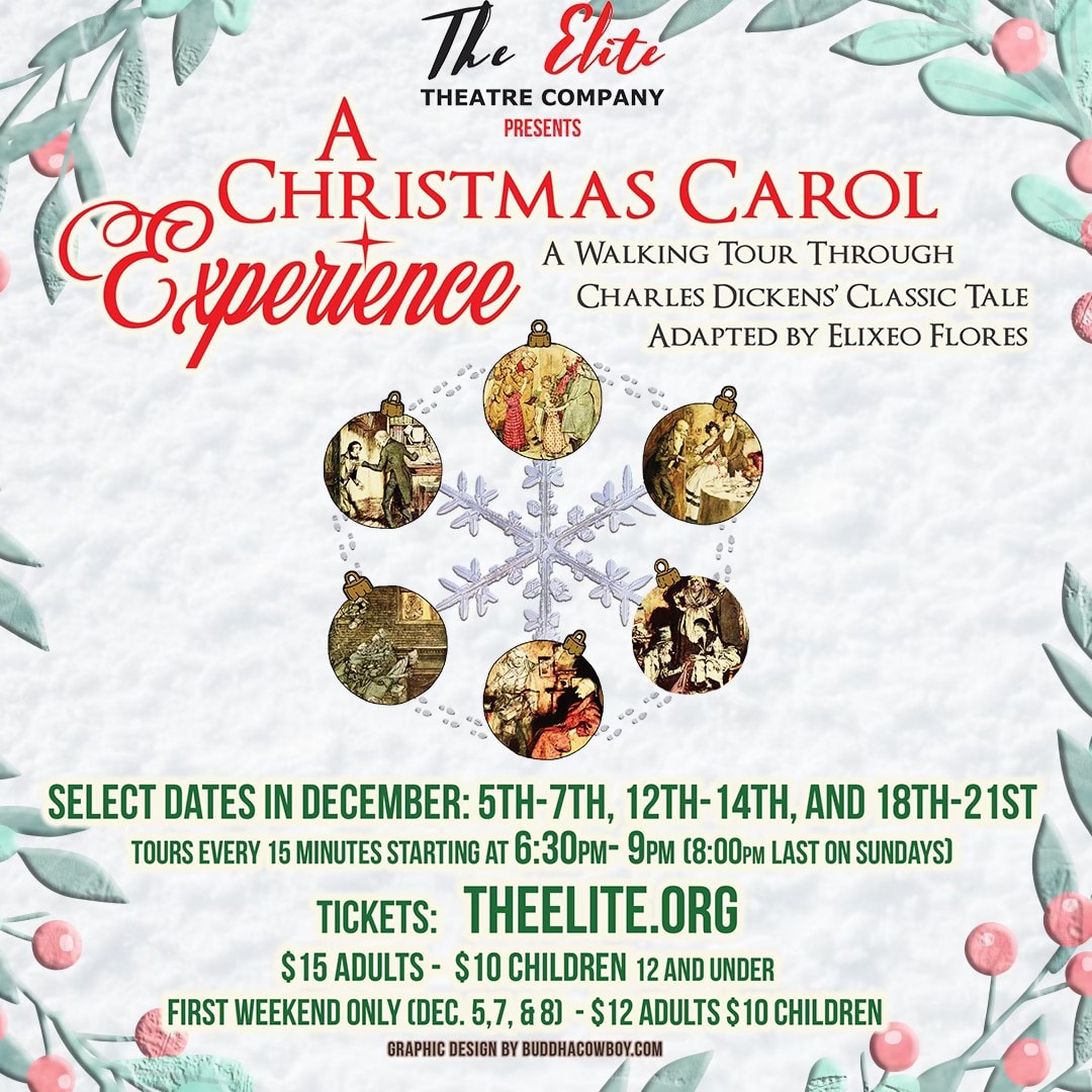 Promotional poster for A Christmas Carol Experience at Channel Islands Harbor, featuring festive des.
