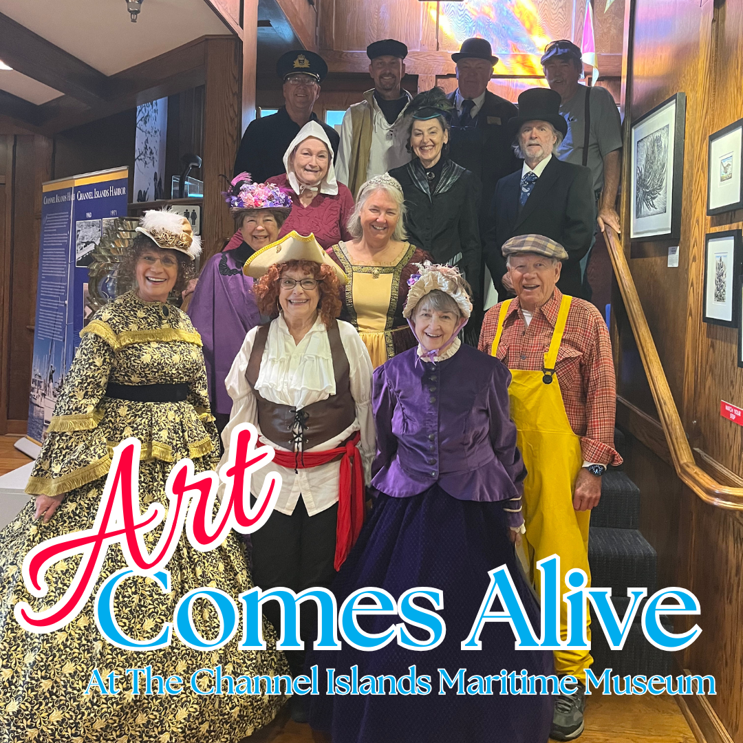 Group of people dressed in historical costumes at Channel Islands Maritime Museum.