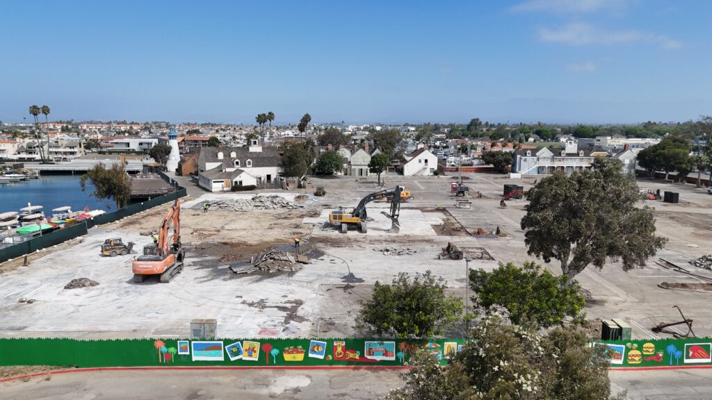 Construction site at Channel Islands Harbor with machinery and ongoing work.