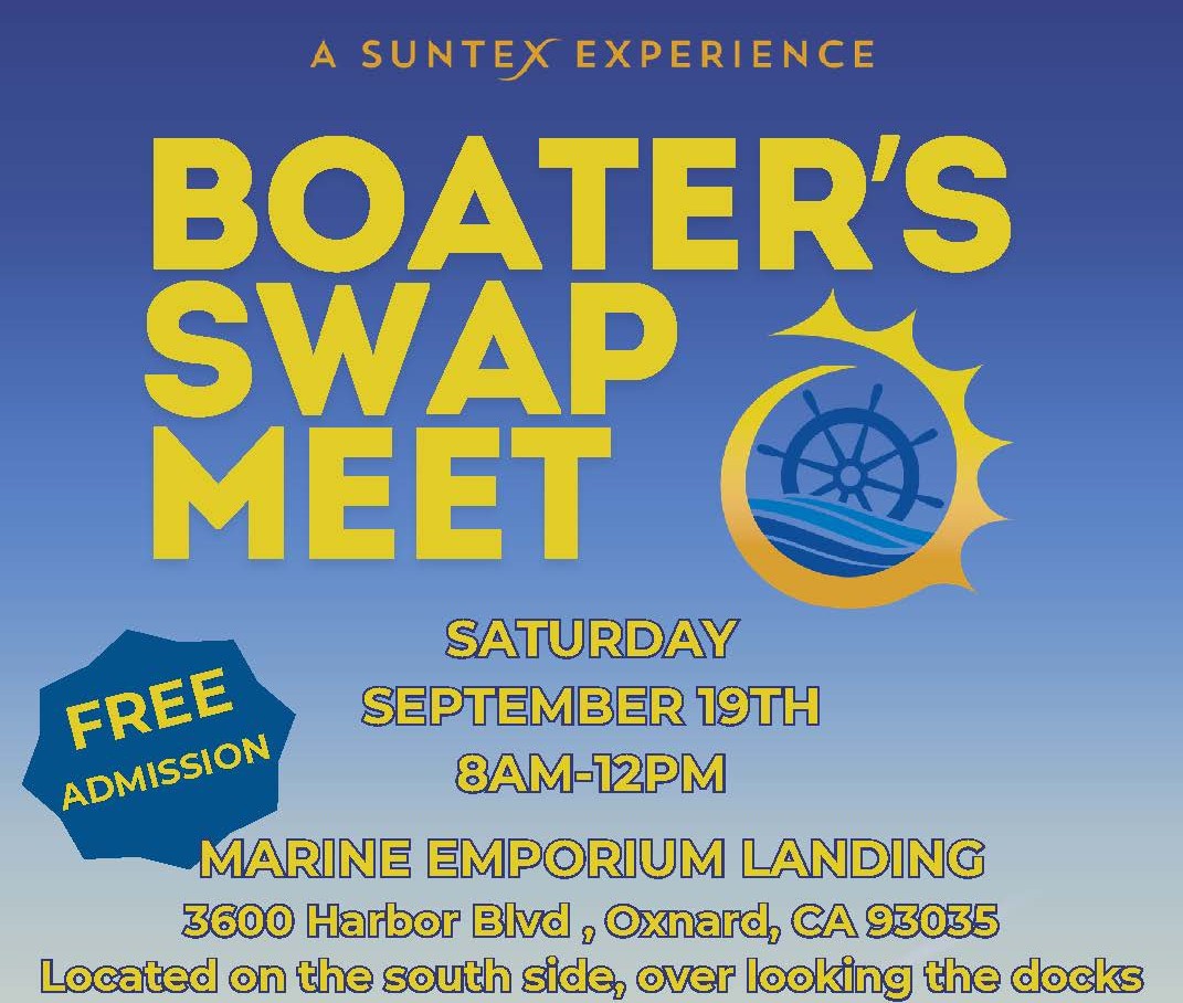 Event poster for Boater's Swap Meet at Marine Emporium Landing in Oxnard.