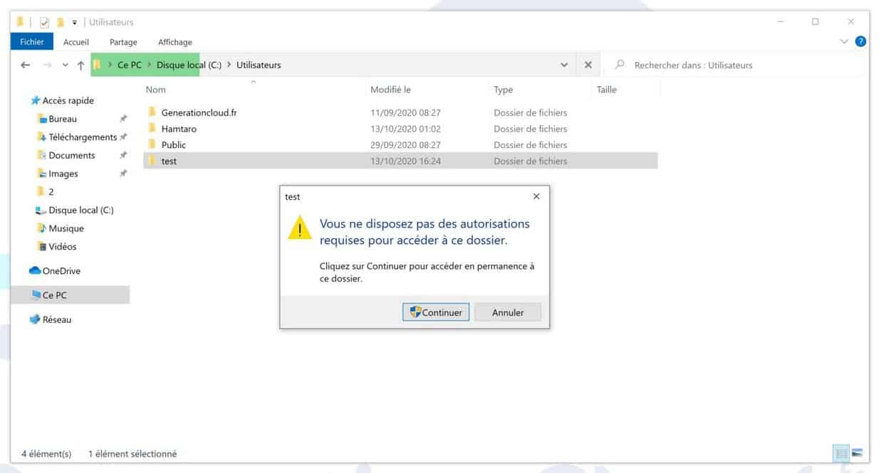 Vous devez disposer des droits d'administrateur pour supprimer ce dossier