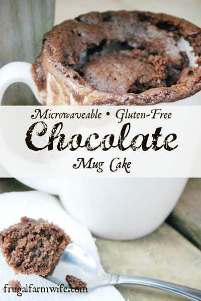 Image shows a mug of chocolate cake with text that reads "Chocolate Mug Cake"