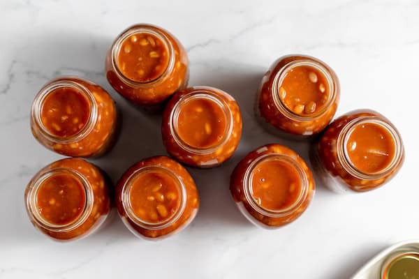 quart jars full of baked beans