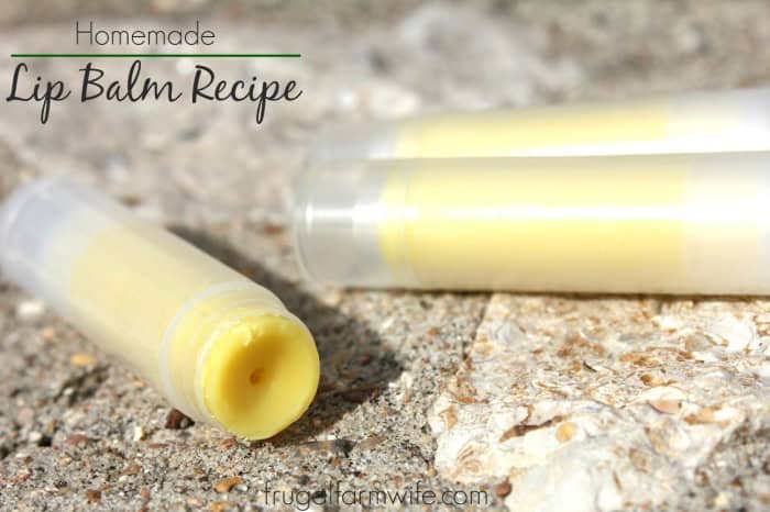 Photo shows several tubes of lip balm with text that reads "Homemade Lip Balm Recipe"