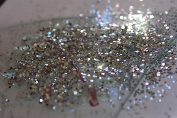 Photo shows glitter on a glue snowflake