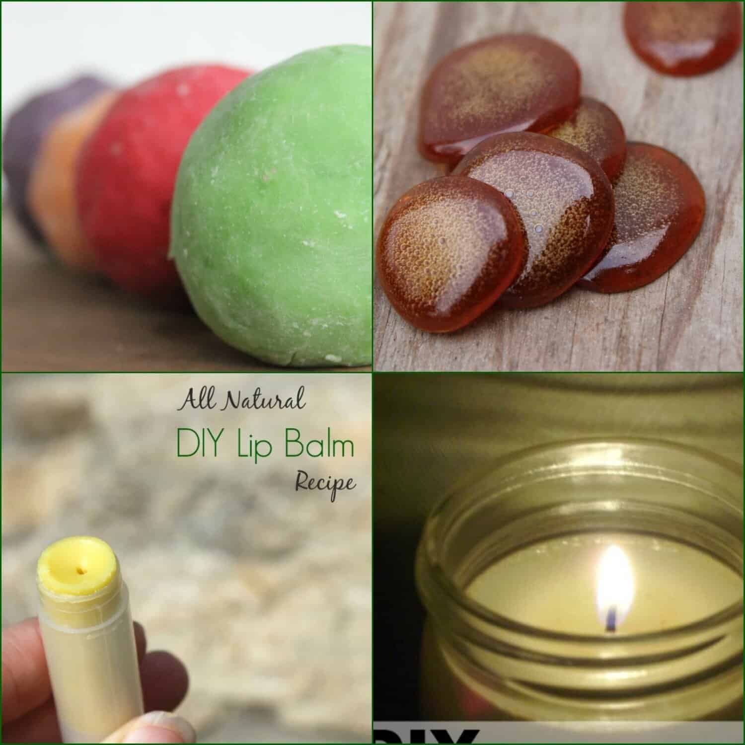 A collage of photos showcases some of the projects and recipes you'll find on Frugal Farm Wife's blog- lip balm, candles, at home remedies, and more.
