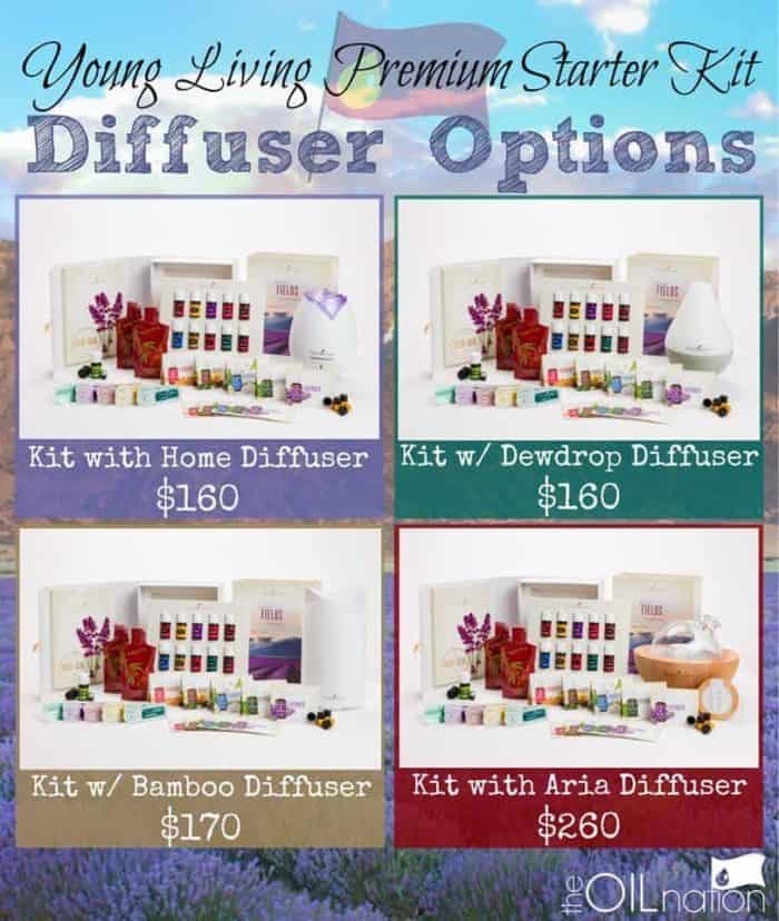 Image shows several diffuser option kits with Young Living 