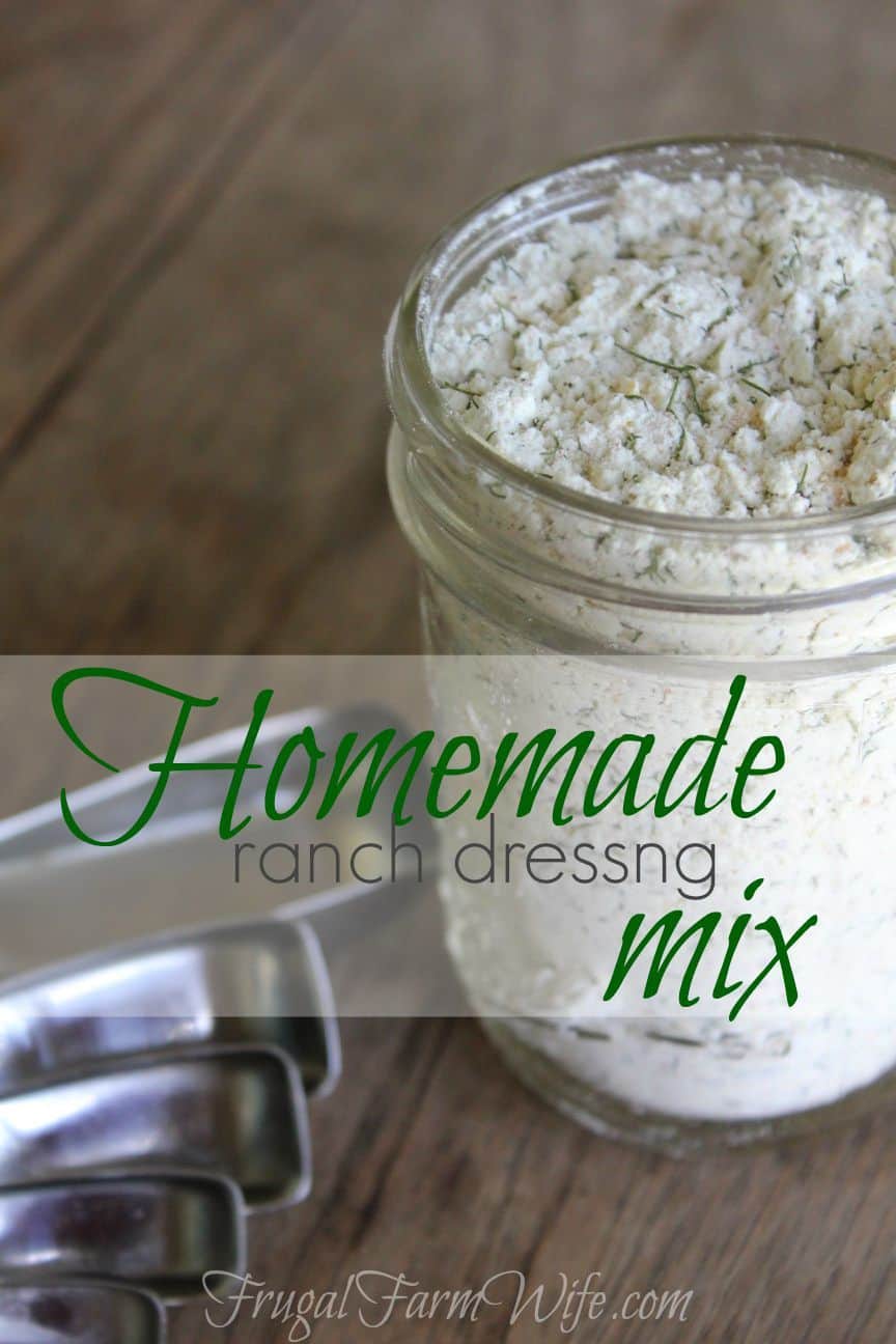 Image shows a jar of ranch dressing mix with text that reads "Homemade ranch dressing mix"