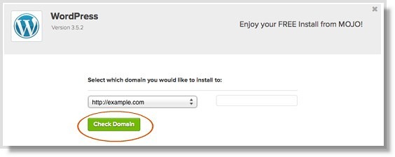 Image shows a screenshot of WordPress to check your domain. The box "check domain" is circled in red.
