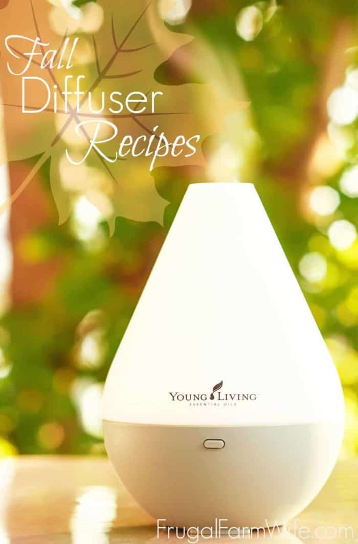 Image shows a Young Living Essential Oil Diffuser with text that reads "Fall Diffuser Recipes"