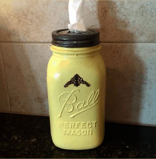 Photo shows a mason jar as a tissue holder