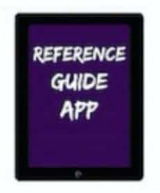 Image shows an iPad with screen that reads "Reference Guide App"
