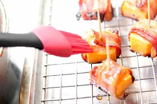 glazed bacon wrapped butternut bites