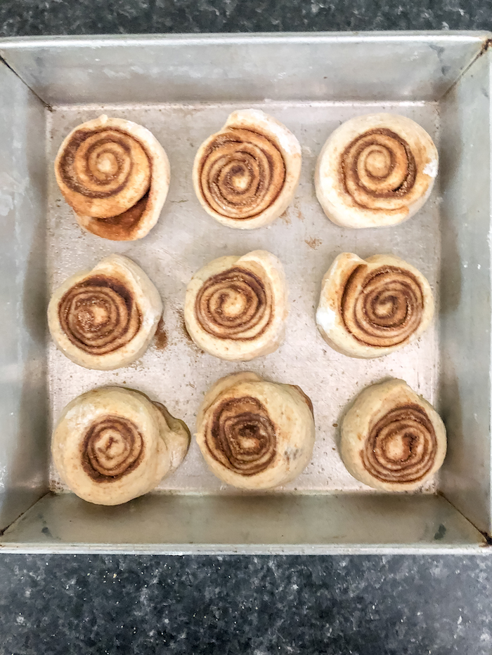 Image shows cinnamon rolls before baking