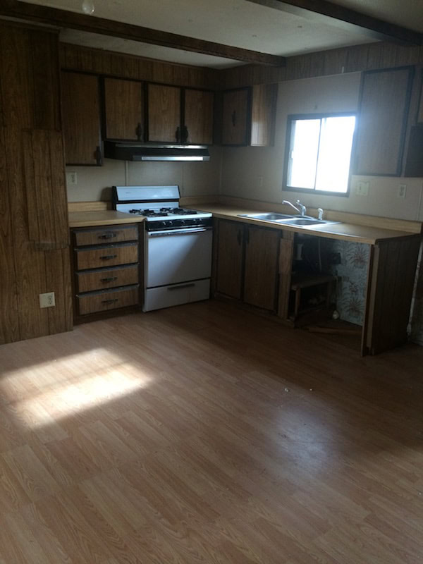 mobile home kitchen before