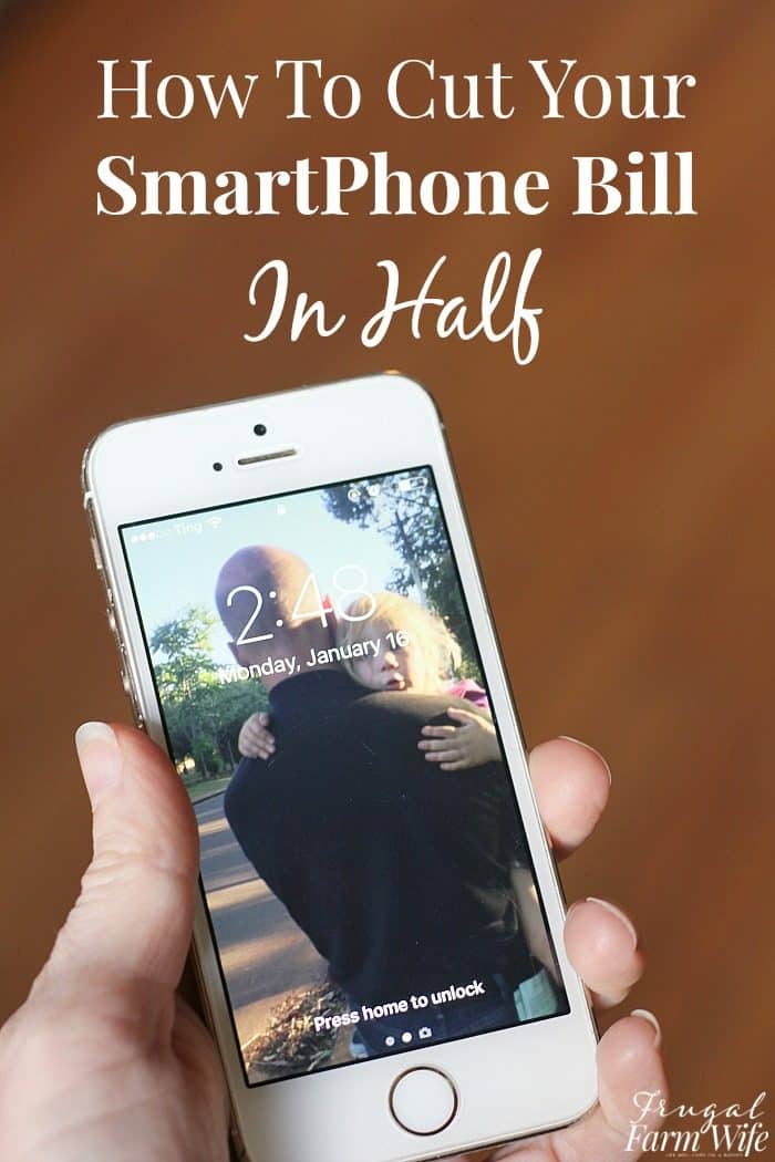 Image shows a hand holding a phone with text that reads "How To Lower Your Smart Phone Bill"