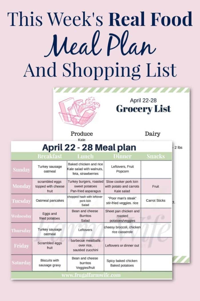 Image shows a printable meal plan and shopping list