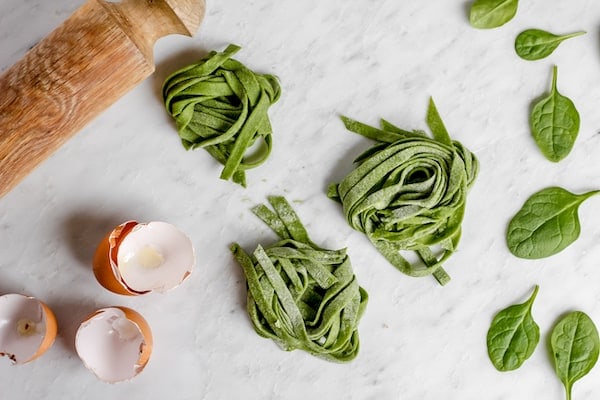 homemade spinach egg noodles