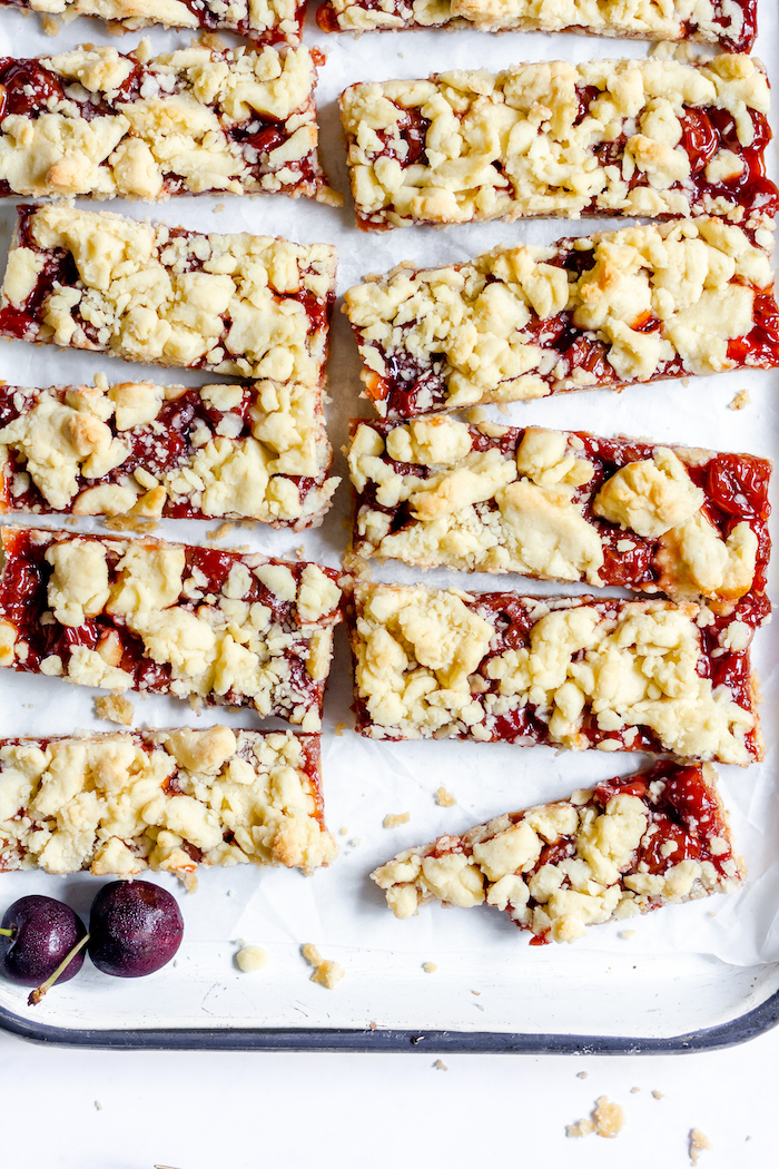 cherry crumble bars made with pie filling